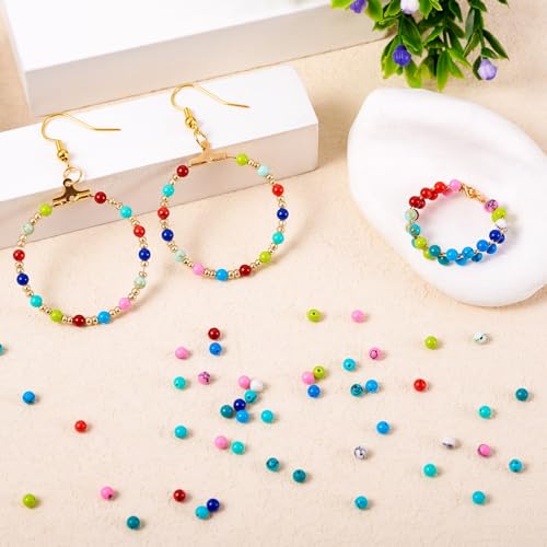 540Pcs 3mm Turquoise Beads Natural Round Gemstone Beads Mixed Color Synthetic Stone Loose Spacer Beads Tiny Small Craft Seed Beads for DIY Bracelets Necklaces Earrings Jewelry Making - color: Mixed Color-3mm Round