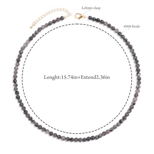 Crystal Choker Necklaces for Women,4mm Handmade Natural Stone Choker Beaded Necklace Healing Crystal Necklace Gemstone Bead Necklaces for Women - color: Larbradorite