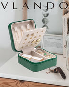 VLANDO Travel Jewelry Case, Small Travel Jewelry Organizer Box for Girls Women - Dark Green - color: Dark Green