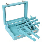 Velvet Jewelry Box 24 Grid Jewelry Earrings Display Organiser Box Ring Tray Holder Earrings Storage Case for Girls Women Wife Mom (Light blue) - color: Light blue