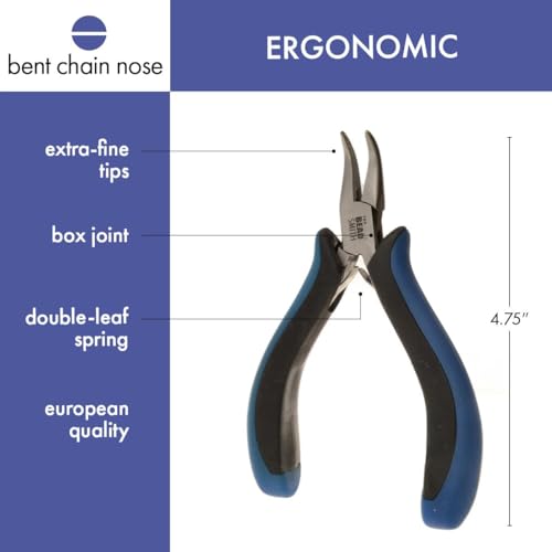 The Beadsmith Ergonomic Bent Chain Nose Pliers – 5 inches (127mm) – Comfortable Ergonomic Grip, Double-Leaf Springs & Polished Steel Head – Extra-Fine Tips Precision to Medium Level Work - style: Bent Chain Nose