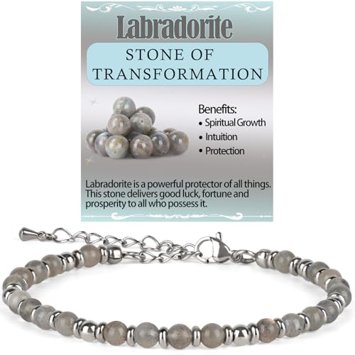 LPBeads Beaded Bracelets for Women Energy Gemstone Charm Jewelry Adjustable Bracelet Gifts for Mom, Daughter, Wife, Friends, Bestie - color: Labradorite