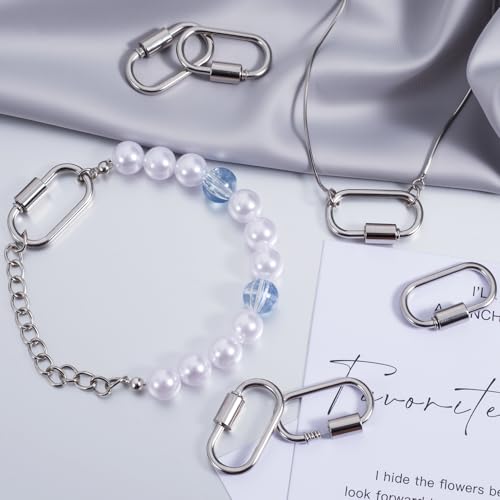 4 Pcs Locking Carabiner Small, Oval Jewelry Carabiner, Silver Carabiner Clasp, Metal Carabiner Necklace for DIY Necklace Bracelets Jewelry Making Hook (Silver) - color: 4 Pcs-Silver, Gold, Style2
