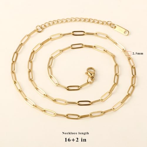 10PCS Gold Paperclip Chains Necklace Bulk 2.5MM 16 Inches 18K Gold PVD Plated Stainless Steel Finished Paperclip Link Chain Bulk forJewelry Making - color: gold, size: 2.5MM * 16 Inches