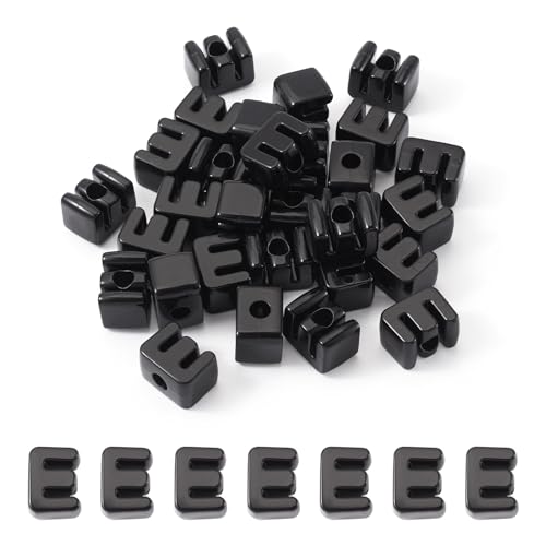 Craftora 30Pcs Black Acrylic Slider Letter E Beads Block Charm Chunky Bubble Alphabet Bead Large Hole Initials Beads for Keychain Bracelet Necklace Jewelry Making - color: Letter E