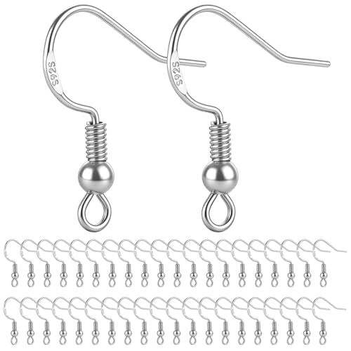 925 Sterling Silver Earring Hooks, 120 PCS Fish Hook Earrings for Earring Making Supplies Kit, Jewelry Making Supplies for DIY Earrings Hypoallergenic Ear Wires Fish Hook - color: Silver