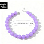 Chunky Acrylic Resin Beaded Necklace for Women Colorful Large Round Choker Adjustable Stack Acrylic Beads Necklace Resin Summer Party Jewelry - style: Purple