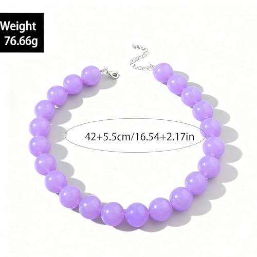 Chunky Acrylic Resin Beaded Necklace for Women Colorful Large Round Choker Adjustable Stack Acrylic Beads Necklace Resin Summer Party Jewelry - style: Purple