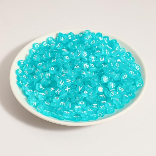 1200pcs 4×7mm Alphabet Beads Transparent Blue Round Acrylic White Letter Beads, for Bracelets and Jewelry Making - color: style 16, size: 4×7mm(Round)