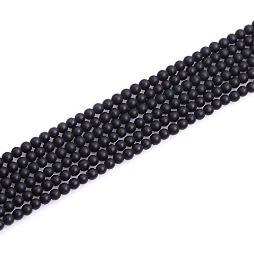 GEM-Inside Black Frost Spacer Agate Gemstone Loose Beads Natural Energy Power Beads for Jewelry Making 4mm Round 15" - color: Black Agate, size: 4mm