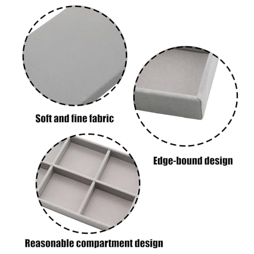 Velvet Jewelry Organizer Trays Gray Stackable Jewelry Storage Display Tray with Removable Dividers, 6 Grids - color: Gray