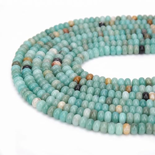 2 Strands (150PCs) Natural Amazonite Rondelle Beads, 5 * 8mm Gemstone Loose Spacer Abacus Disk Beads for DIY Bracelet Necklace Earrings Jewelry Making, Craft Supplies Beading Kit - color: Amazonite, size: 5*8MM