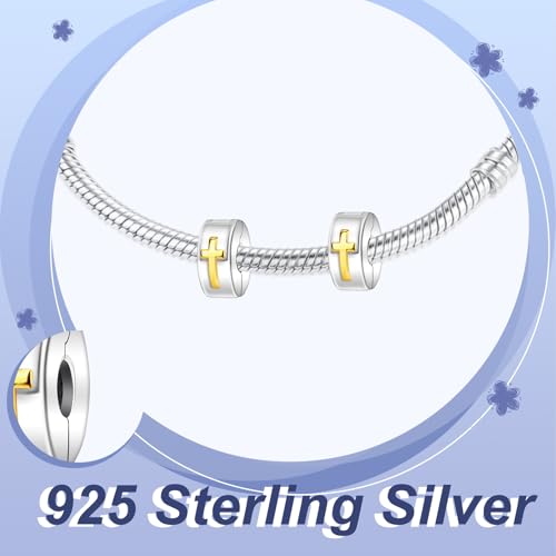 925 Silver Charms Pendants For Pandora Bracelet Golden charms Bead Safety Chain Clip set Heart Flower Animal Beads Family, Mom, Friend, Daughter, Birthday, Jewelry Gift - style: F-Cross Clip*2