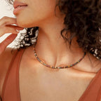 AGOT Beaded Gemstone Necklace for Women: Boho Bead Choker Natural Stone Necklaces - Handmade Jewelry for Summer Beach - color: Red