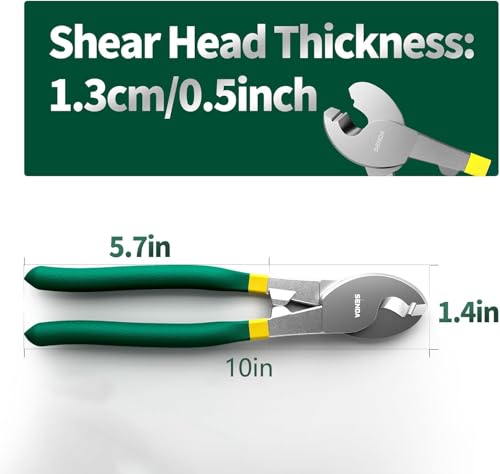 SENDA 10 Inch High Leverage Cable Cutter Heavy Duty Wire Cutting Tool for Aluminum Copper Electrical & Communication Cable, CRV Steel Blade with Ergonomic Comfort Grip - style: Wire Cutters