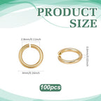 PH PandaHall 100pcs 24K Gold Jump Rings, 4mm Open Jump Rings Golden Brass Jewelry Connector Ring 22 Gauge Unsoldered O Ring for Earrings Bracelets Necklaces Chain Choker DIY Craft Making - size: 4mm