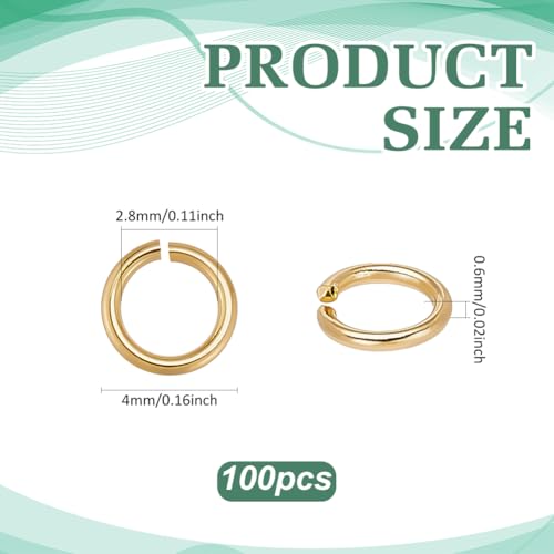 PH PandaHall 100pcs 24K Gold Jump Rings, 4mm Open Jump Rings Golden Brass Jewelry Connector Ring 22 Gauge Unsoldered O Ring for Earrings Bracelets Necklaces Chain Choker DIY Craft Making - size: 4mm