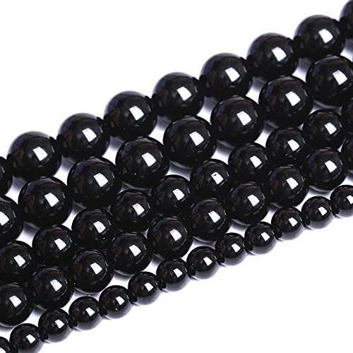 4mm 93pcs Natural Black Agates Onyx Stone Beads Smooth Round Loose Spacer Beads for Jewelry Making DIY Bracelets 15" (Black Agate, 4mm) - color: Black Agate, size: 4mm