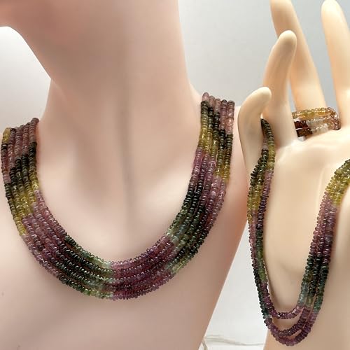 Stone2wear 3-4mm Natural Multi Color Tourmaline Rondelle Beads (16 Inch Strand) Smooth Gemstones - Genuine Birthstone for Handmade Jewelry Design & Wire Wrapping