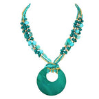 Coiris Shell Pendant Statement Strand Necklace for Women Boho Multi Beads Natural Stone Colorful Necklace Bohemian Handmade Chunky Shell Beaded Collar Jewelry for Women - color: Dark Green