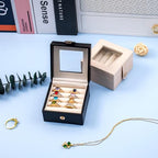 Small Leather Jewelry Box with Glass Top Mini Ring Display Case with 4 Slots for Selling Gift for Girls and Women (Black) - color: Black