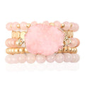 RIAH FASHION Bohemian Acrylic Druzy Multi-Layer Bead Statement Bracelet - Versatile Faux Stone Pendant Stretch Strand Stackable Cuff Bangle Set Sparkly Crystal - color: Acrylic Druzy & Natural Stone Bead Pink Rose Quartz