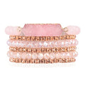RIAH FASHION Bohemian Acrylic Druzy Multi-Layer Bead Statement Bracelet - Versatile Faux Stone Pendant Stretch Strand Stackable Cuff Bangle Set Sparkly Crystal - color: Druzy Bar Sparkly Mix Set - Pink