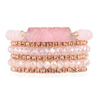 RIAH FASHION Bohemian Acrylic Druzy Multi-Layer Bead Statement Bracelet - Versatile Faux Stone Pendant Stretch Strand Stackable Cuff Bangle Set Sparkly Crystal - color: Druzy Bar Sparkly Mix Set - Pink