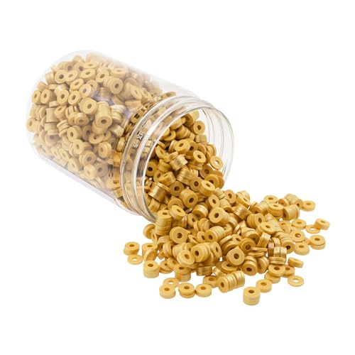 Mandala Crafts Gold Heishi Beads 6mm – 3000 Flat Polymer Disc Clay Beads for Adult Jewelry Making Spacer Beads, Bracelets, Necklaces, and Earrings - color: Gold, size: 6mm 3000 PCs