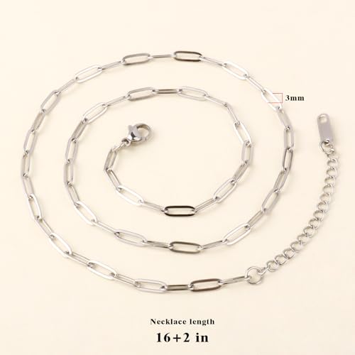10PCS Paperclip Chains Necklace Bulk 3MM 16 Inches Stainless Steel Finished Paperclip Link Chain Bulk forJewelry Making - color: stainless steel, size: 3MM * 16 Inches