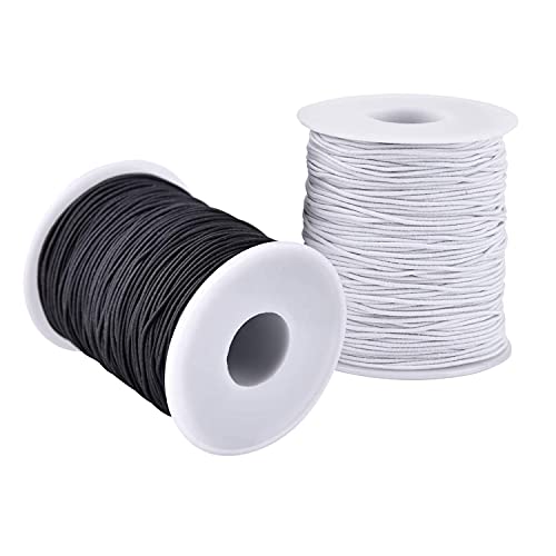 LUSTEMBER Elastic String for Bracelets, 2 Rolls 1 mm Sturdy Stretchy Elastic Cord for Jewelry Making, Necklaces, Beading - size: Black+White