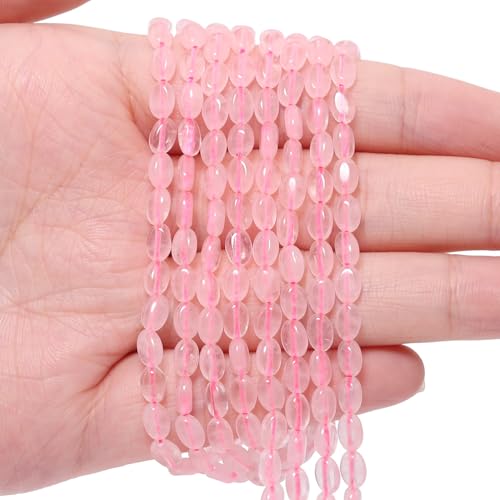 70pcs Natural Pink Quartz Stone Beads，4x6mm Egg Shape Loose Gemstone Beads for Jewelry Making Design Earring Necklace - color: pink quartz