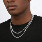 2PCS Cuban Link Chain Set for Men - Gold/Silver Plated Stainless Steel Layered Chain Necklace Non-Tarnish Jewelry Gift 16"/18", 18"/20", 20"/22", 22"/24" - color: Silver Chain, size: 18inch+20inch