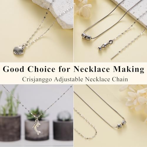 Crisjanggo 10 Pack Stainless Steel Dainty Lip Chain Adjustable Charm Necklace Bulk with Rubber Stopper for Jewelry Making - color: Silver Lip