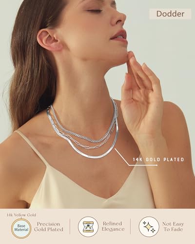 Gold Layered Necklaces for Women, 14K Gold Plated Dainty Gold Chain Choker Necklace Stack, Herringbone Gold Necklaces Set - color: silver-3-Snake
