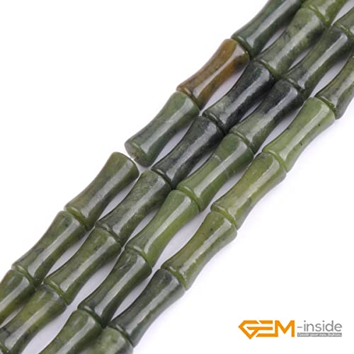 GEM-Inside 30Pcs 5x12mm Natural Dark Green Jade Plant Bamboo Knot Bone Charms Beads for Jewelry Making Power Energy Chakra Stone Beads - color: Dark Green Jade