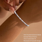 Natural Faceted Crystal Bracelet for Women,4mm Gemstone Round Beads Bracelets Adjustable Stretchy Healing Crystal Beads Bracelets Dainty Jewelry Gift - color: Howlite
