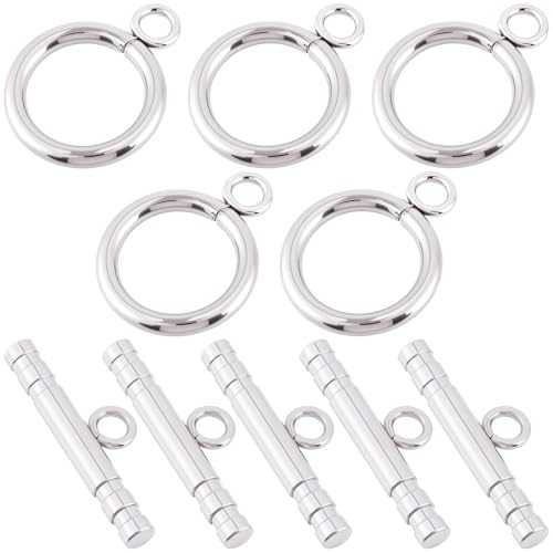 5 Sets Toggle Clasps for Jewelry Making, Stainless Steel OT Toggle Jewelry Clasps, T-Bar Round Ring Closure Connectors for DIY Bracelet Necklace Anklet- Silver - color: Silver-A Style