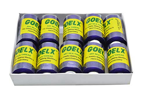 Goelx Silk Thread by Shade No for Jewelry, Tassel Making, Embroidery, Crafts, Shiny Soft Thread Spools - Blue - 54 R - color: Blue - 54 R