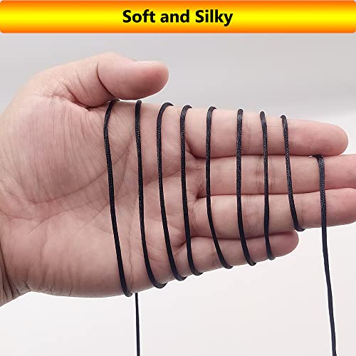 2 mm 330 Feet Satin Nylon Cord String for Jewelry Making Bracelet Necklaces Beading Thread Rattail Macrame Kumihimo Chinese Knot Craft - size: Black