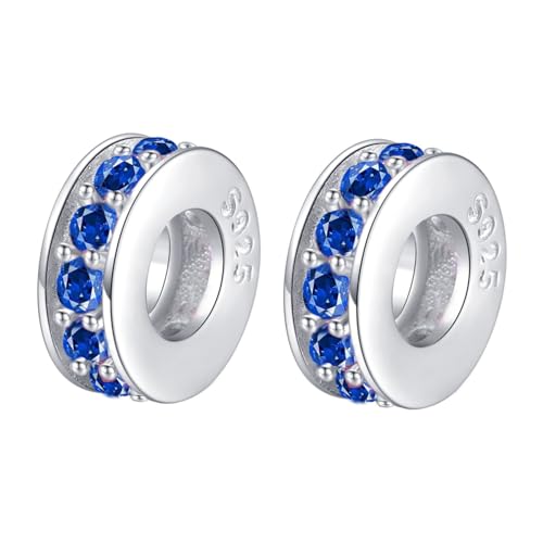 Clip Stopper Charms Sterling Silver Rondelle Spacer Bead Charm Stopper Charm for Pandora Charm Bracelets - color: Blue ( 2 pcs )