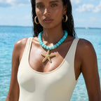 Chunky Beaded Starfish Shell Necklace for Women Colorful Boho Summer Chain Choker Beach Necklace with Acrylic Beads Trendy Chunky Jewelry Gifts - color: XL005D