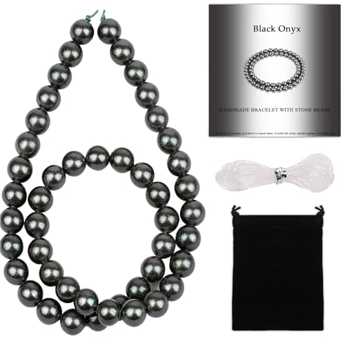 Stone Beads, 45pcs Black Onyx, 8mm Round Loose Beads for Jewelry Making, Bracelets, with Bag, String & Card - color: Black Onyx, size: 8mm