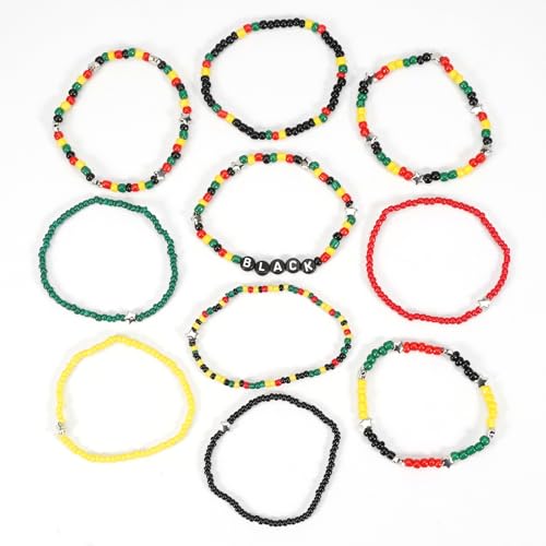 COLORFUL BLING 4th of July Bracelets for Women/Juneteenth African Beaded Stackable Layered Surfer Bracelets Rasta Jamaica Jewelry - color: stars