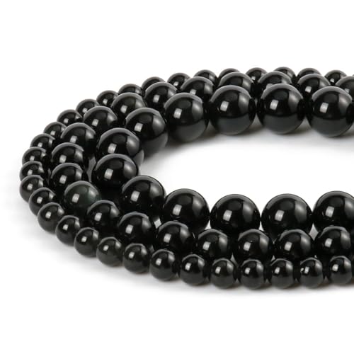 About 35pcs 10mm Natural Stone Beads Black Obsidian Beads Crystal Gemstone for Jewelry Making, DIY Bracelet Necklace - color: Black Obsidian, size: 10mm