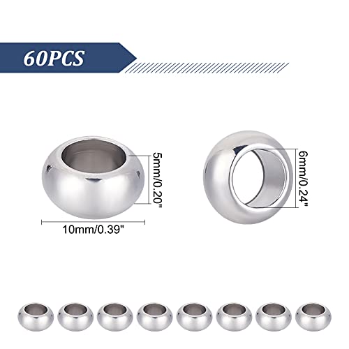 UNICRAFTALE 60pcs Rondelle Spacer Beads Stainless Steel Loose Beads 6mm Hole Spacer Beads Smooth Surface Beads Finding for DIY Bracelet Necklace Jewelry Making Craft - size: 10mm