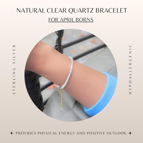 Faceted Bracelet for Women, Certified 925 Sterling Silver with 18K Gold Vermeil Healing Crystal Bracelets for Women - Crystals and Healing Stone Bracelet Women Jewelry for Gift - color: Clear Quartz
