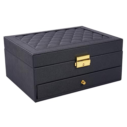 coobest Jewelry Box, 2 Layer Jewelry Organizer with Velvet Earring Organizer, Jewelry Holder Organizer Travel, White Jewelry Boxes for Women, Jewelry Boxes & Organizers for Girls, Black - color: Black, size: 2 Layer