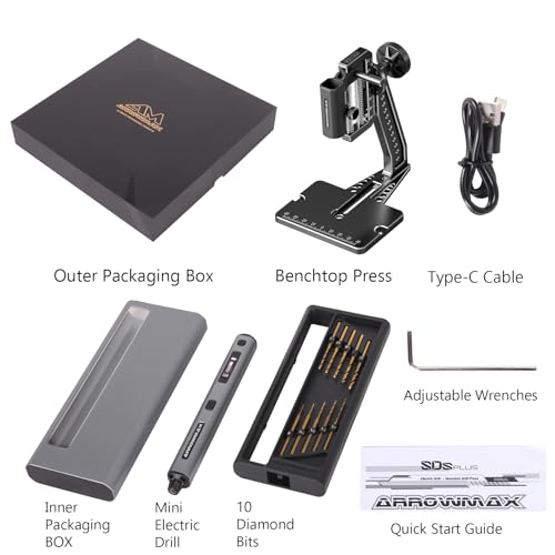 Mini Electric Drill Pen with Benchtop Press, 5-Speed, 10 Small Drill Bits with Aluminium Box, LED Lights, OLED Display, Resin Drill Set For Jewelry Making, Plastic, Wood (SDS ULTRA PLUS) - style: SDS ULTRA PLUS