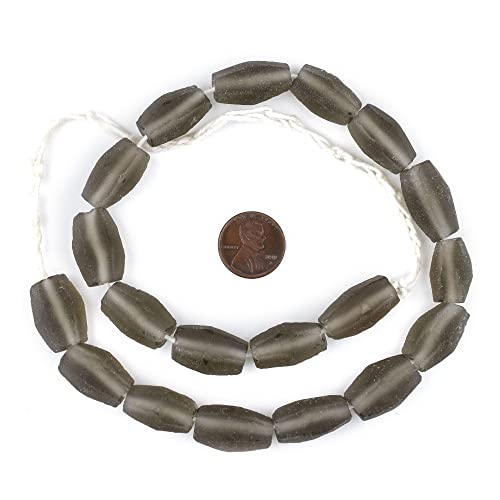 The Bead Chest Groundhog Grey Faceted Cylinder Java Recycled Glass Beads (20x12mm) - color: Groundhog Grey